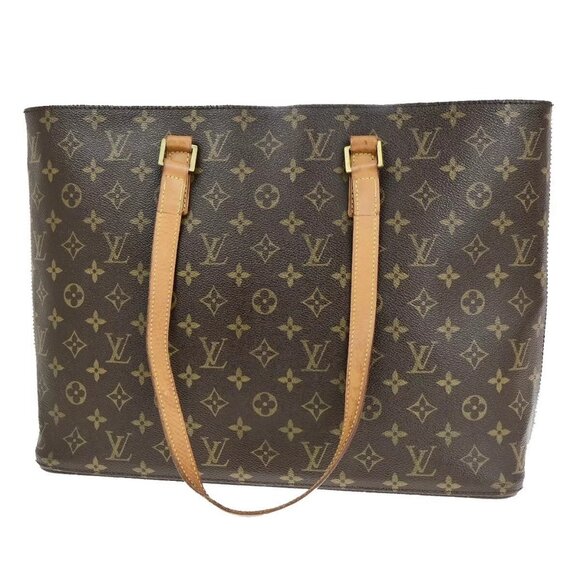 LOUIS VUITTON Logo Luco Shoulder Tote Bag Monogram Leather Brown - Picture 1 of 16